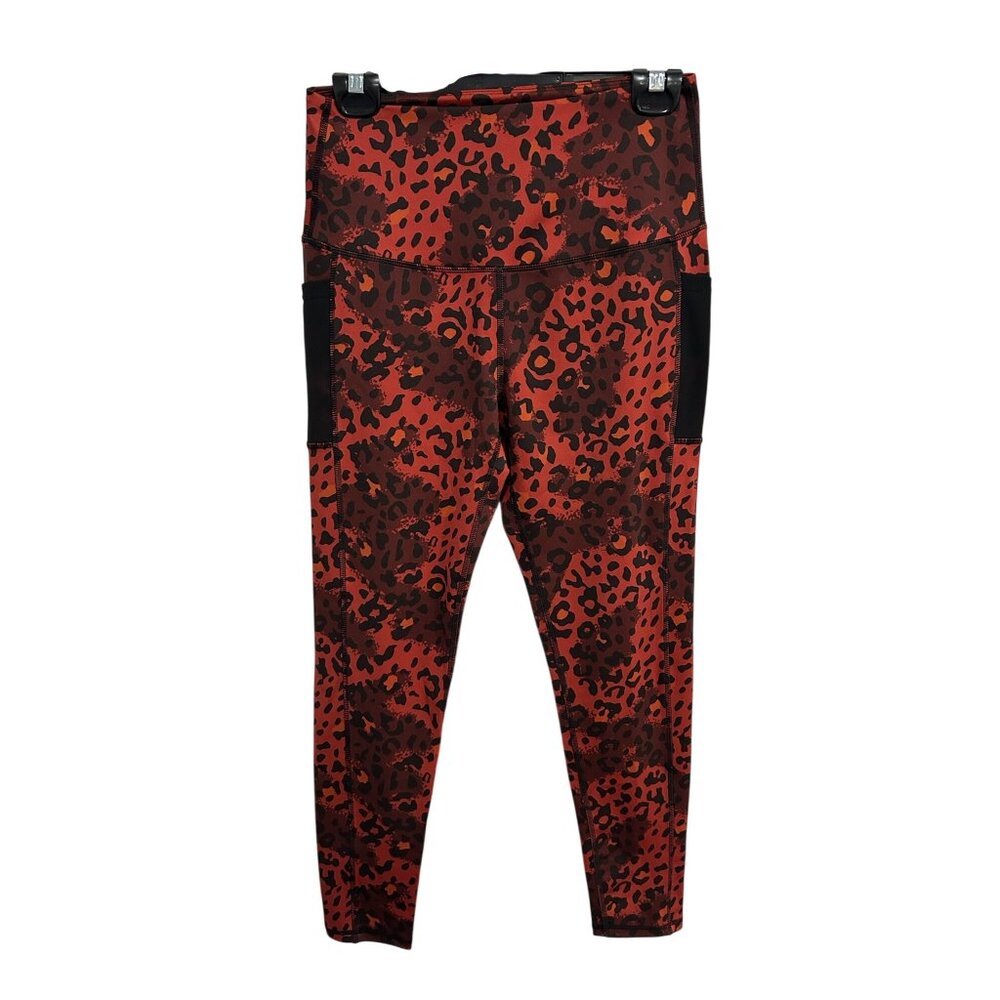 LegEnd Leopard Print High-Waisted Leggings Size L Red Black Activewear Gorpcore